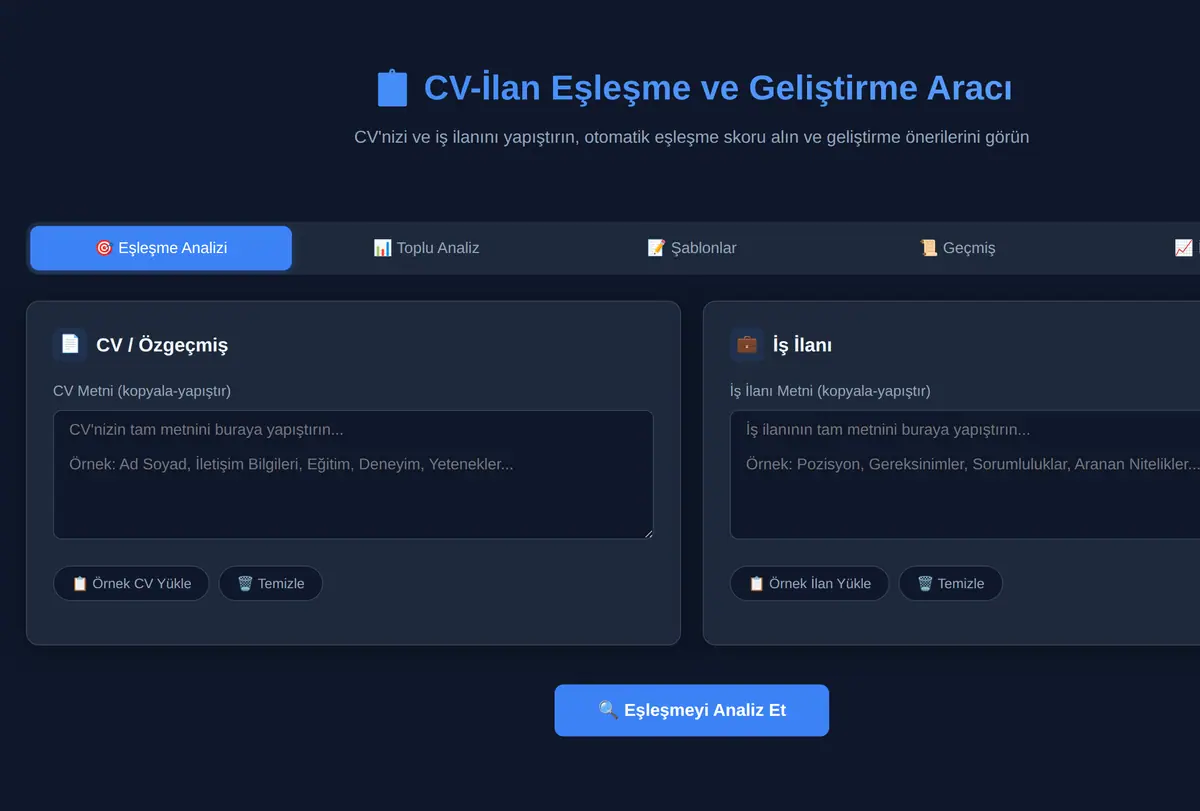 CV-İlan Eşleşme ve Geliştirme Aracı ekran görüntüsü