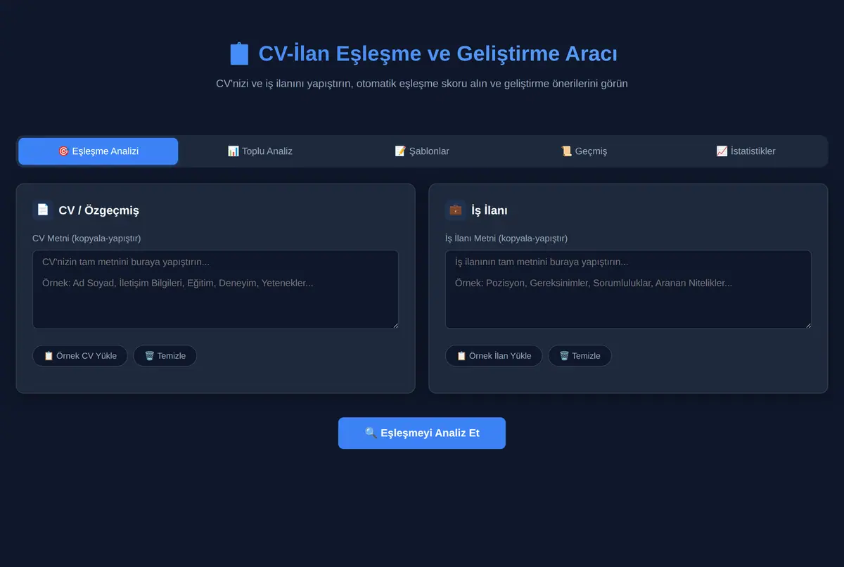 CV-İlan Eşleşme ve Geliştirme Aracı ekran görüntüsü 2