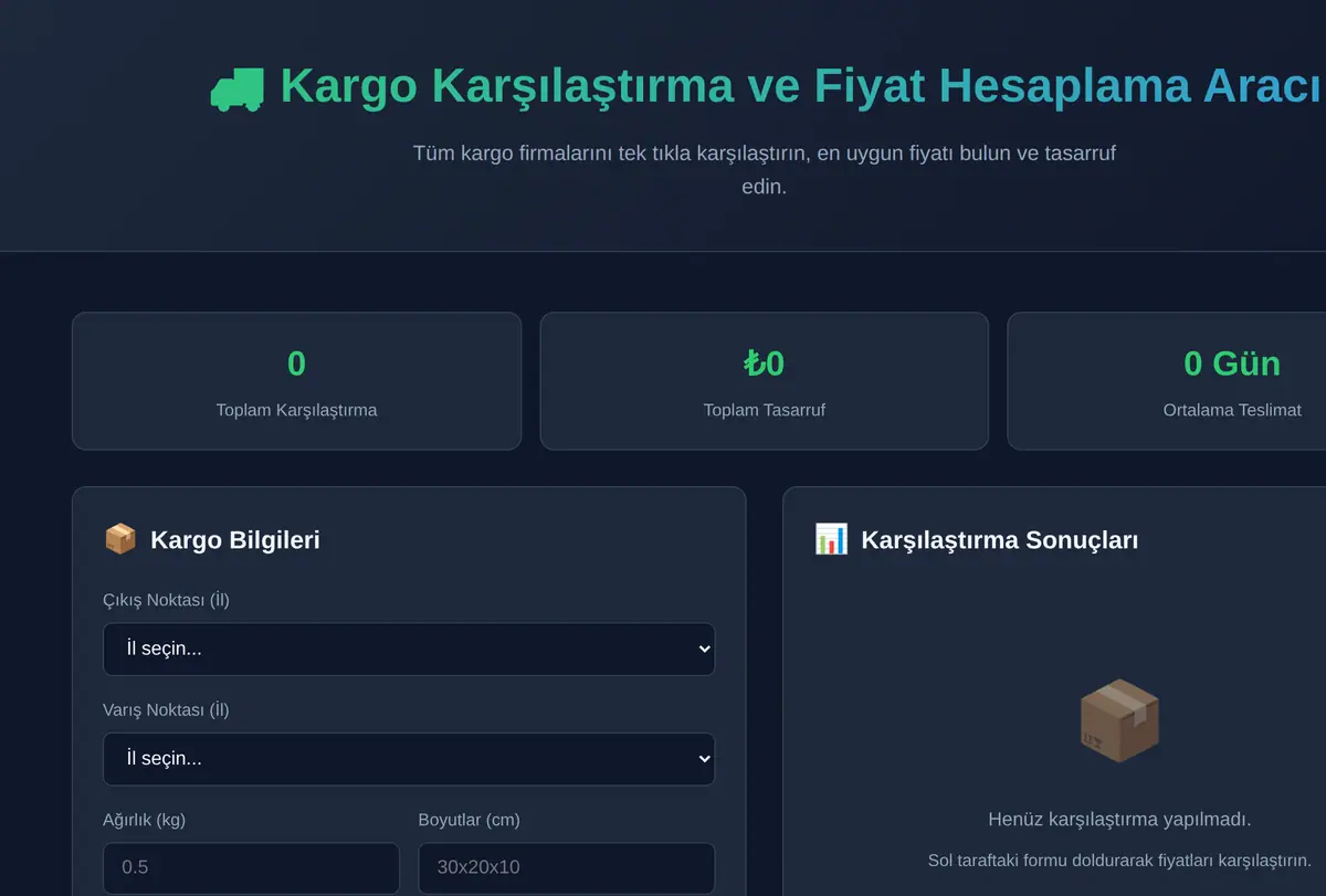 Kargo Karşılaştırma ve Fiyat Hesaplama Aracı ekran görüntüsü