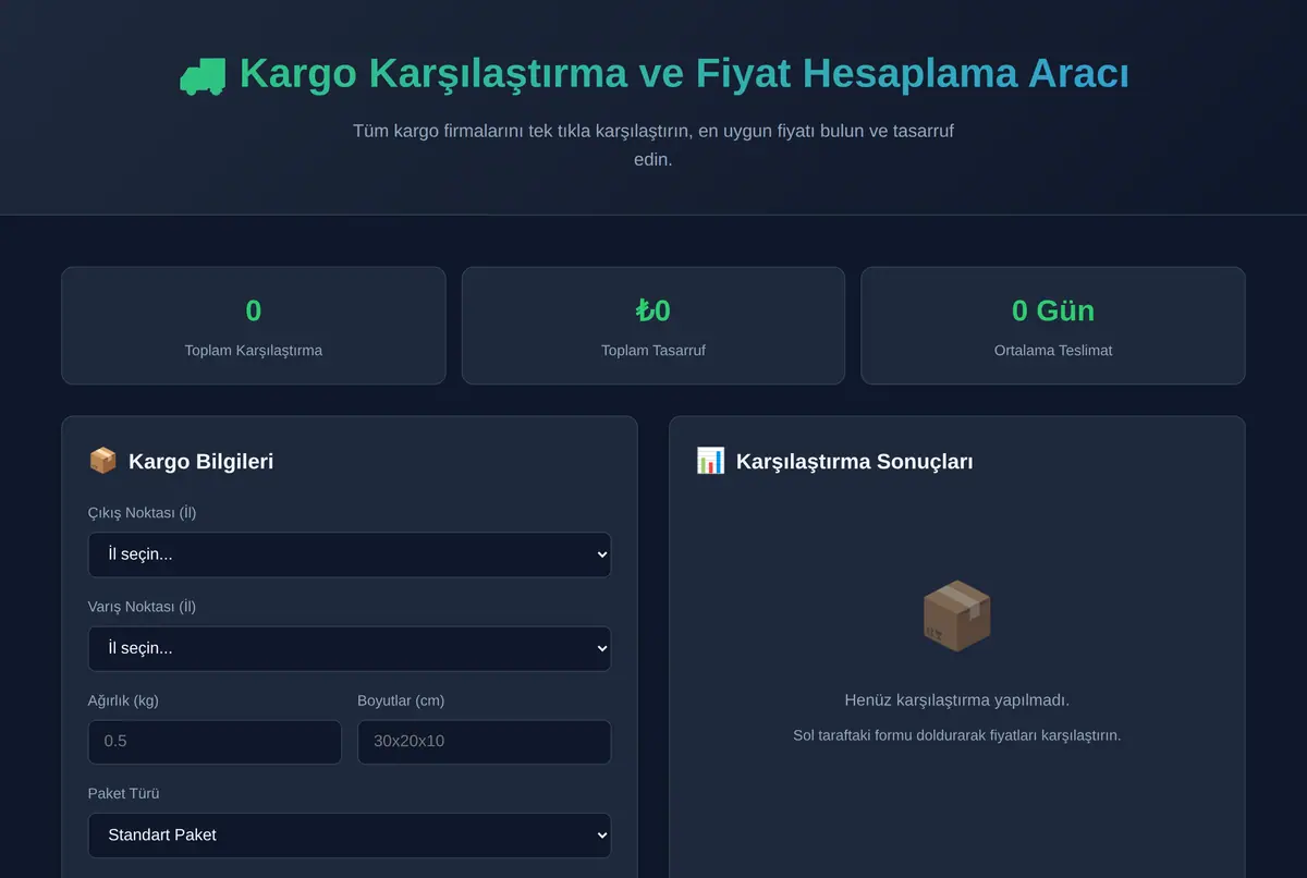 Kargo Karşılaştırma ve Fiyat Hesaplama Aracı ekran görüntüsü 2