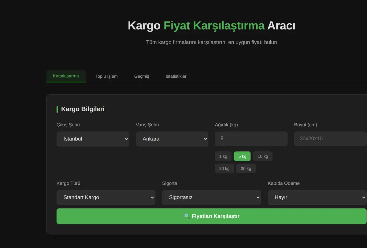 Kargo Fiyat Karşılaştırma Aracı ekran görüntüsü
