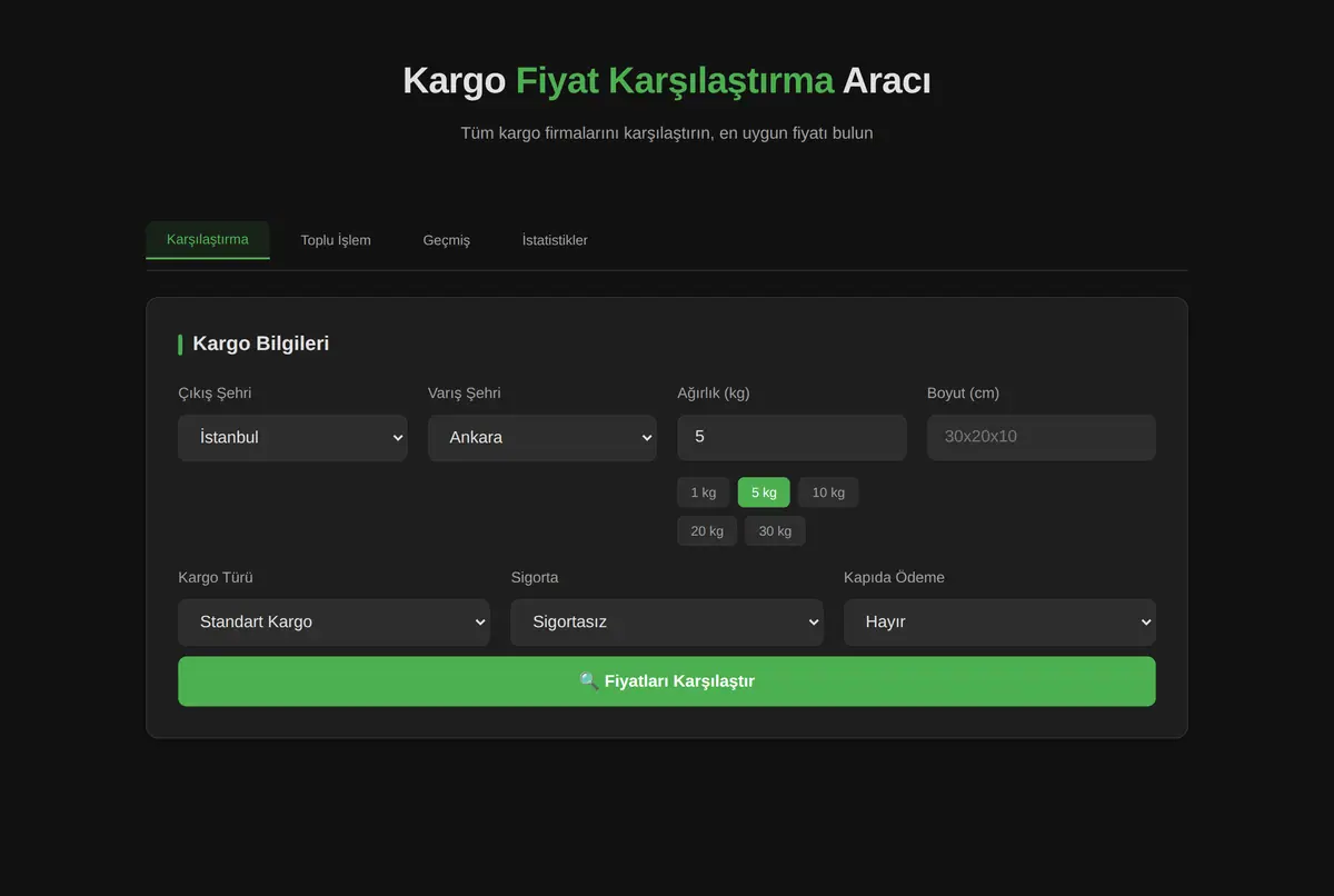 Kargo Fiyat Karşılaştırma Aracı ekran görüntüsü 2
