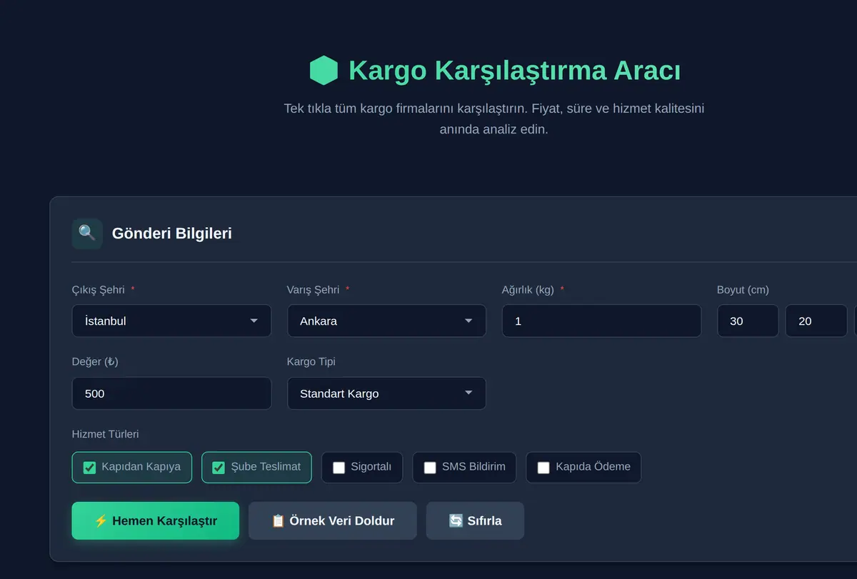 Kargo Karşılaştırma Aracı - Tek Tıkla Fiyat ve Süre Analizi ekran görüntüsü