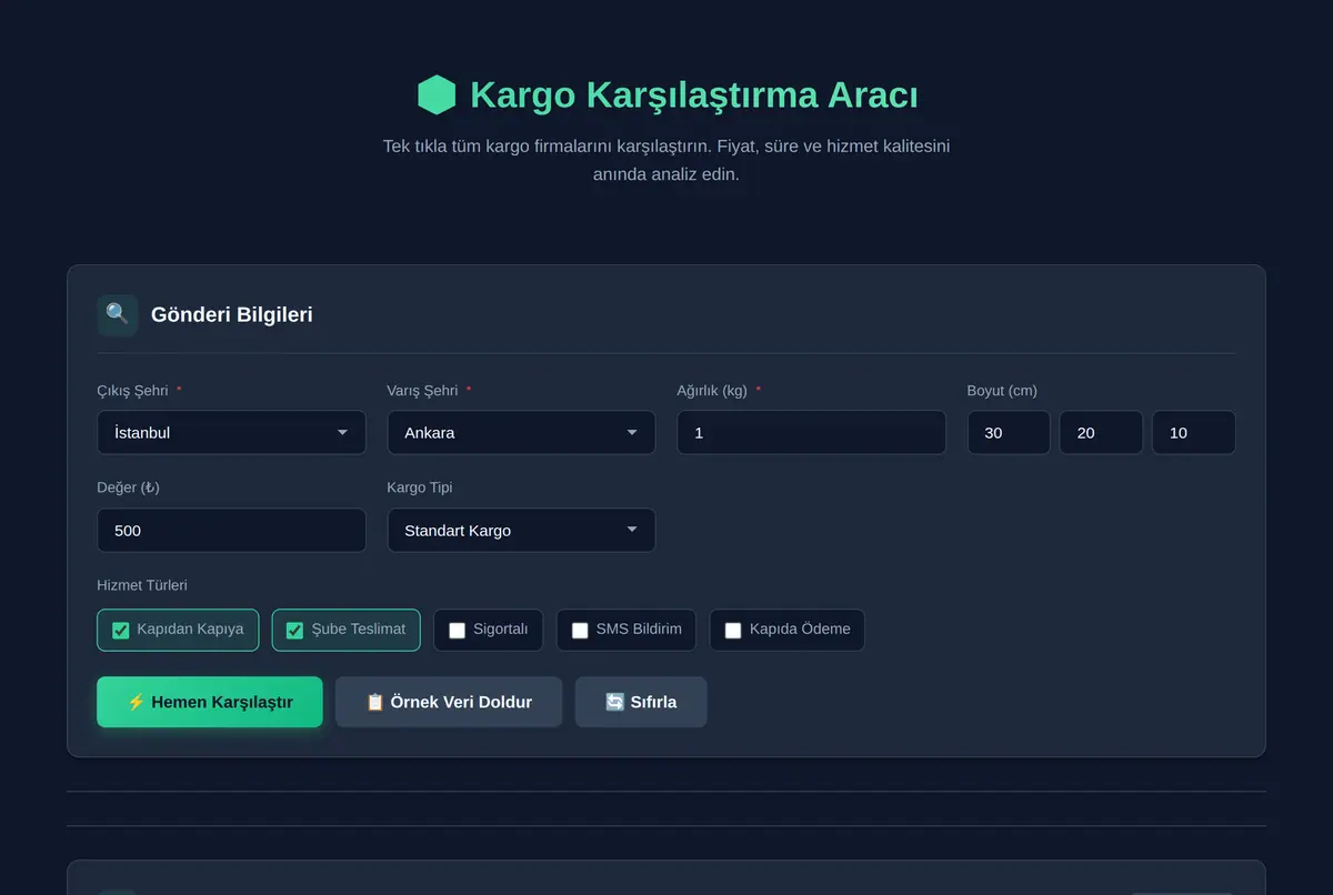 Kargo Karşılaştırma Aracı - Tek Tıkla Fiyat ve Süre Analizi ekran görüntüsü 2