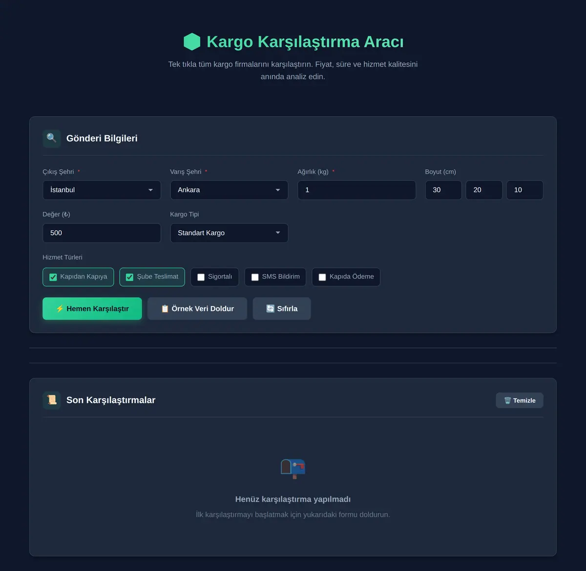 Kargo Karşılaştırma Aracı - Tek Tıkla Fiyat ve Süre Analizi ekran görüntüsü 3