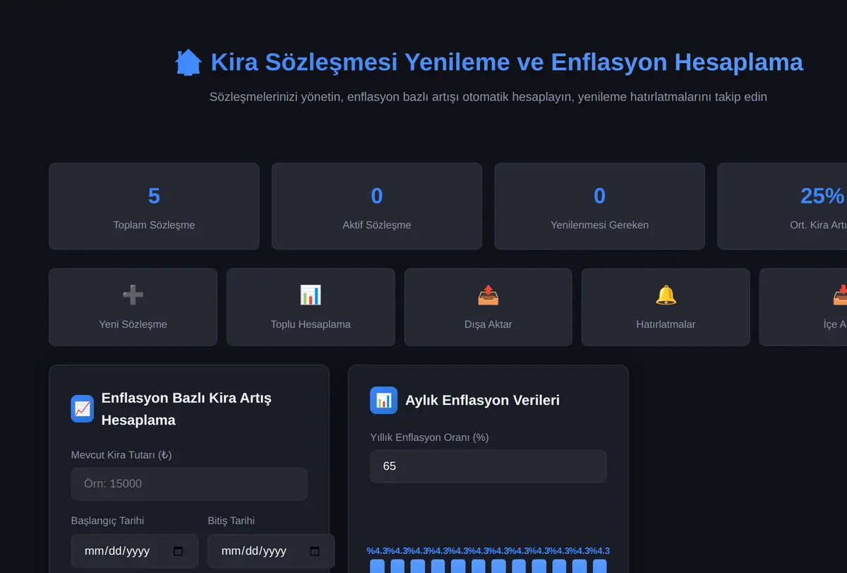 Kira Sözleşmesi Yenileme ve Enflasyon Hesaplama ekran görüntüsü