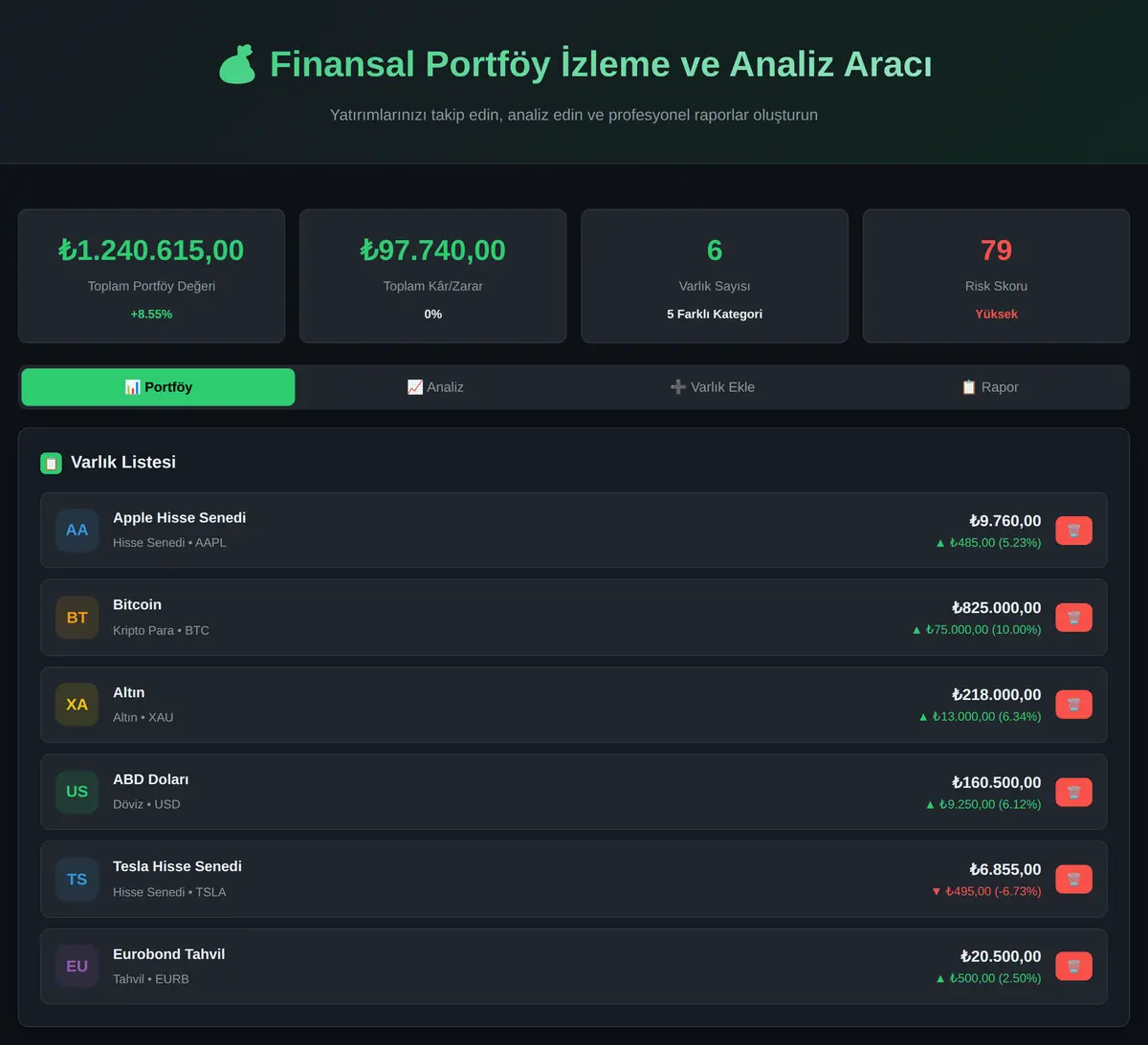 Finansal Portföy İzleme ve Analiz Aracı ekran görüntüsü 3