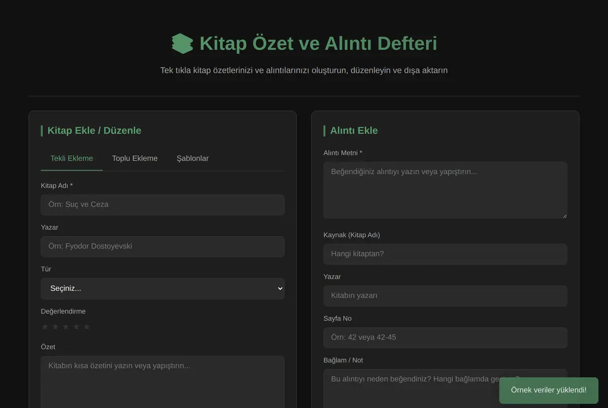 Tek Tıkla Kitap Özet ve Alıntı Defteri Oluşturucu ekran görüntüsü 2
