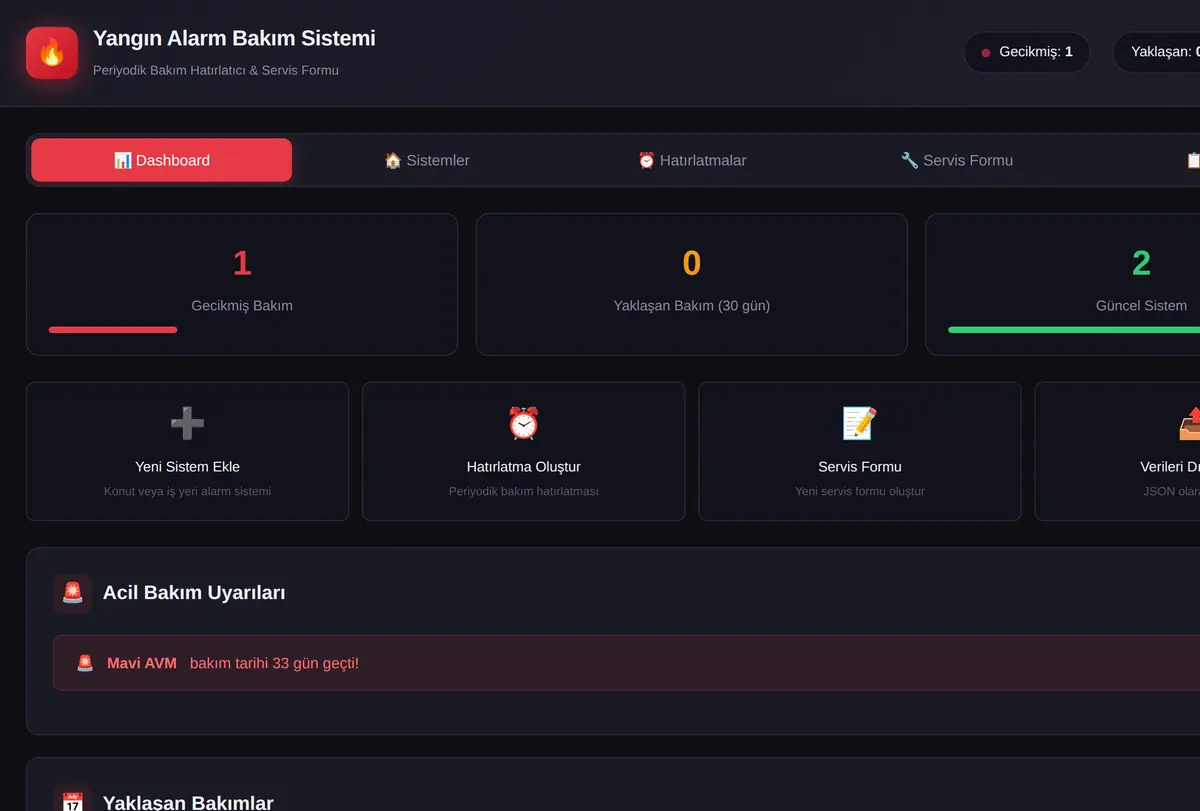 Yangın Alarm Bakım Hatırlatıcı & Servis Formu ekran görüntüsü