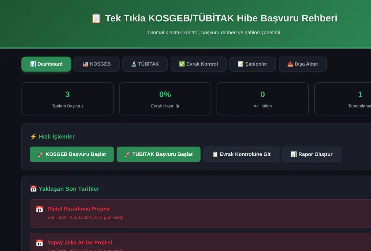 Tek Tıkla KOSGEB/TÜBİTAK Hibe Başvuru Rehberi ekran görüntüsü