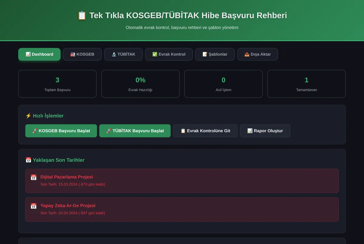 Tek Tıkla KOSGEB/TÜBİTAK Hibe Başvuru Rehberi ekran görüntüsü 2