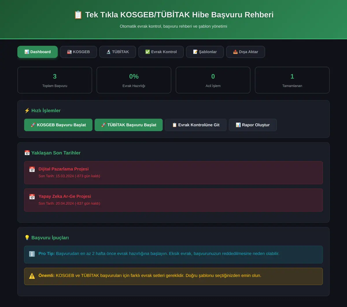 Tek Tıkla KOSGEB/TÜBİTAK Hibe Başvuru Rehberi ekran görüntüsü 3