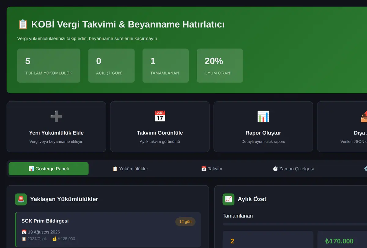 KOBİ Vergi Takvimi & Beyanname Hatırlatıcı ekran görüntüsü
