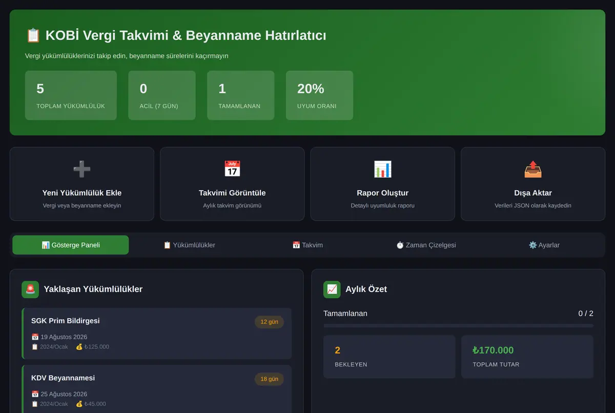 KOBİ Vergi Takvimi & Beyanname Hatırlatıcı ekran görüntüsü 2
