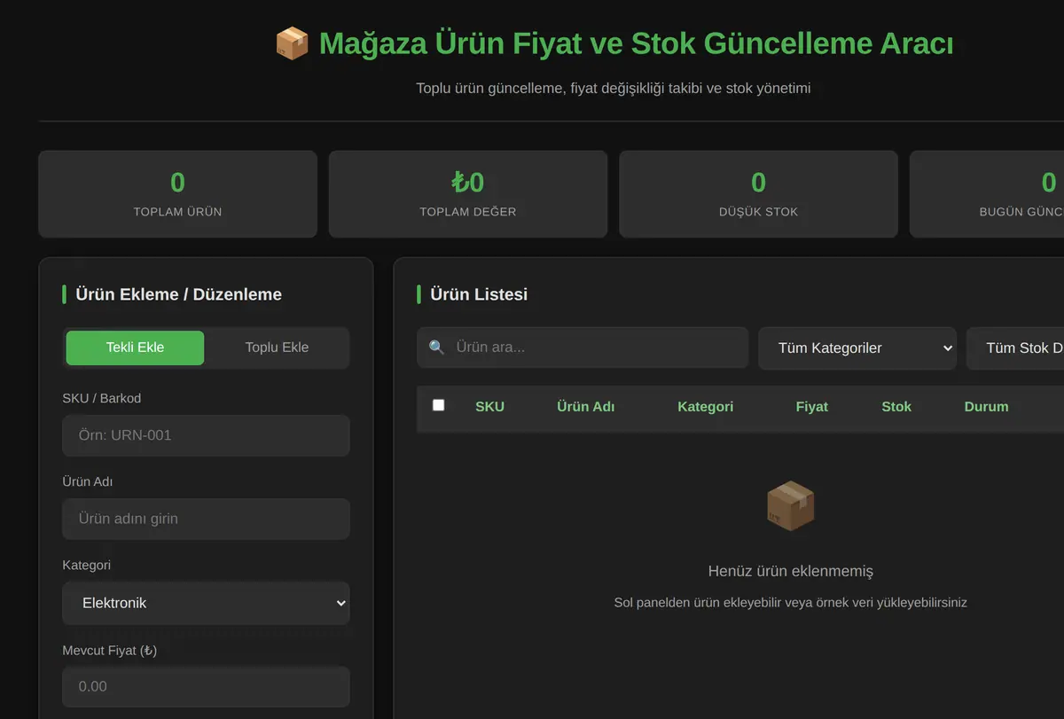 Mağaza Ürün Fiyat ve Stok Güncelleme Aracı ekran görüntüsü
