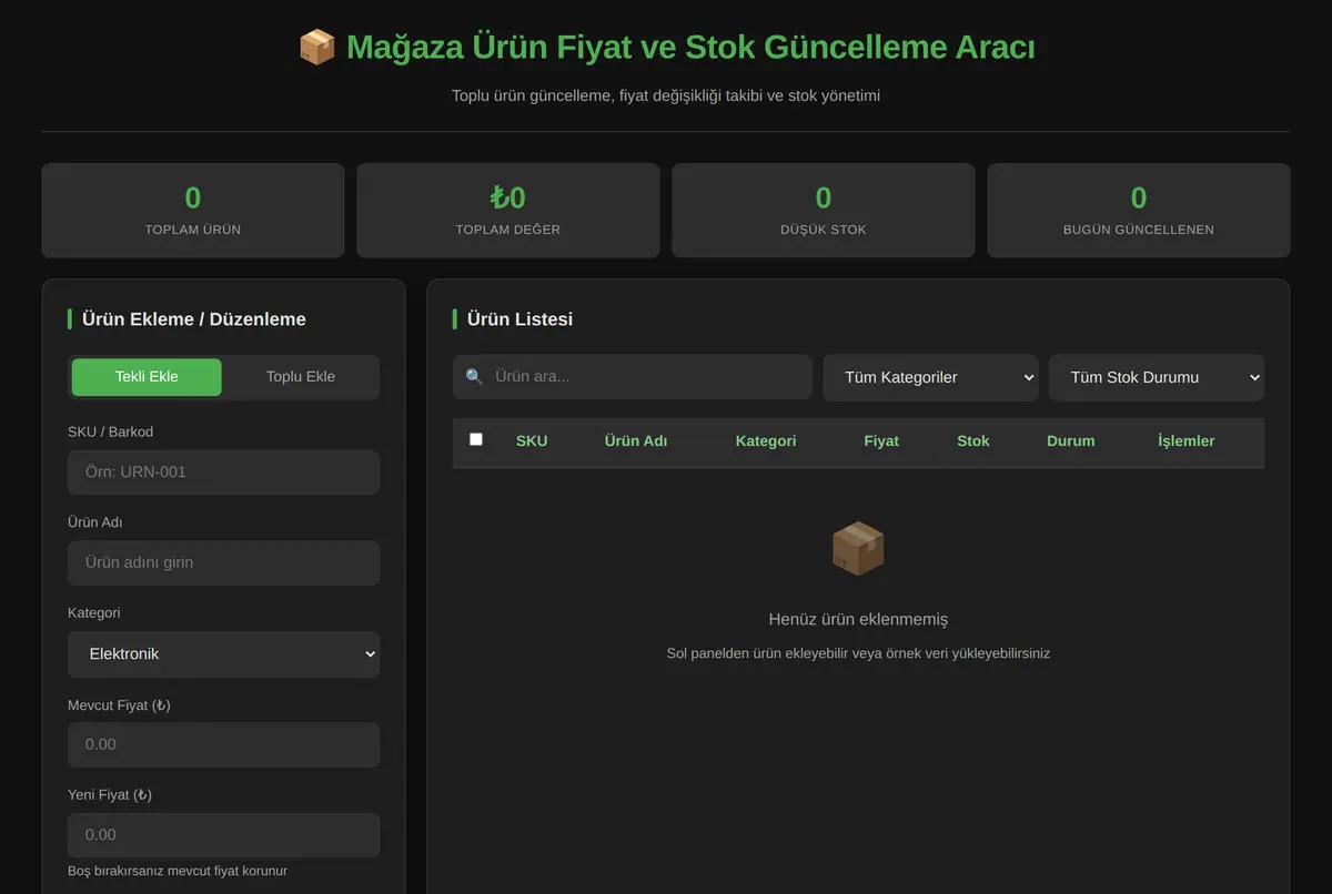 Mağaza Ürün Fiyat ve Stok Güncelleme Aracı ekran görüntüsü 2