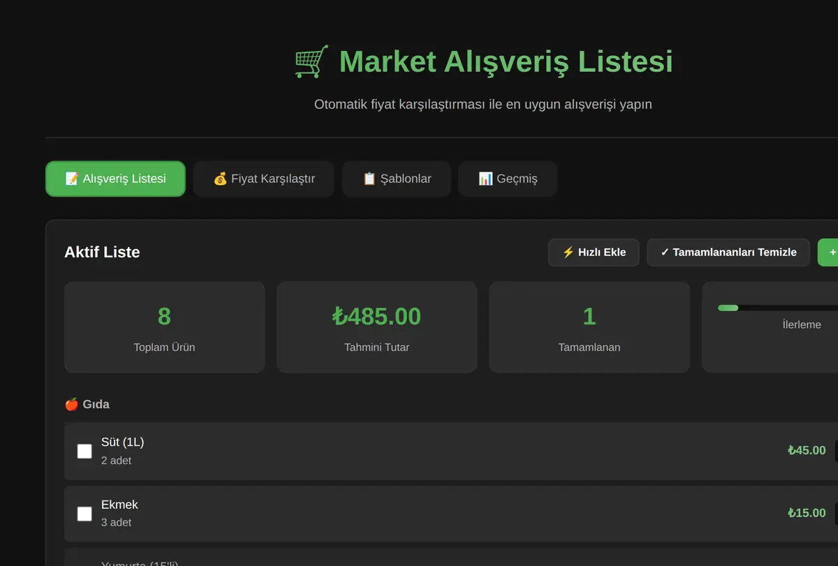 Market Alışveriş Listesi ve Fiyat Karşılaştırıcı ekran görüntüsü