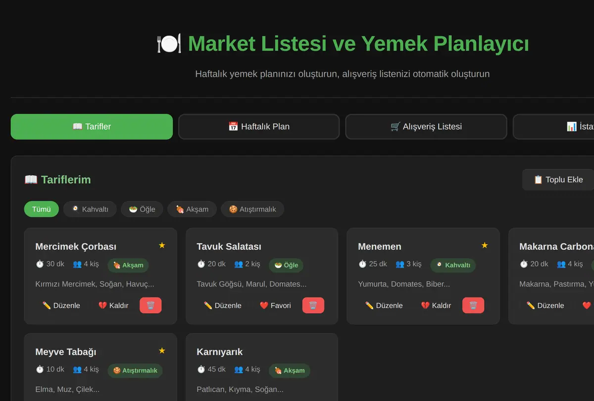Market Listesi ve Yemek Planlayıcı ekran görüntüsü