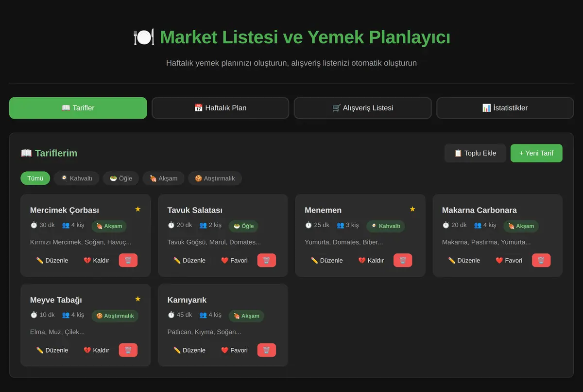 Market Listesi ve Yemek Planlayıcı ekran görüntüsü 2