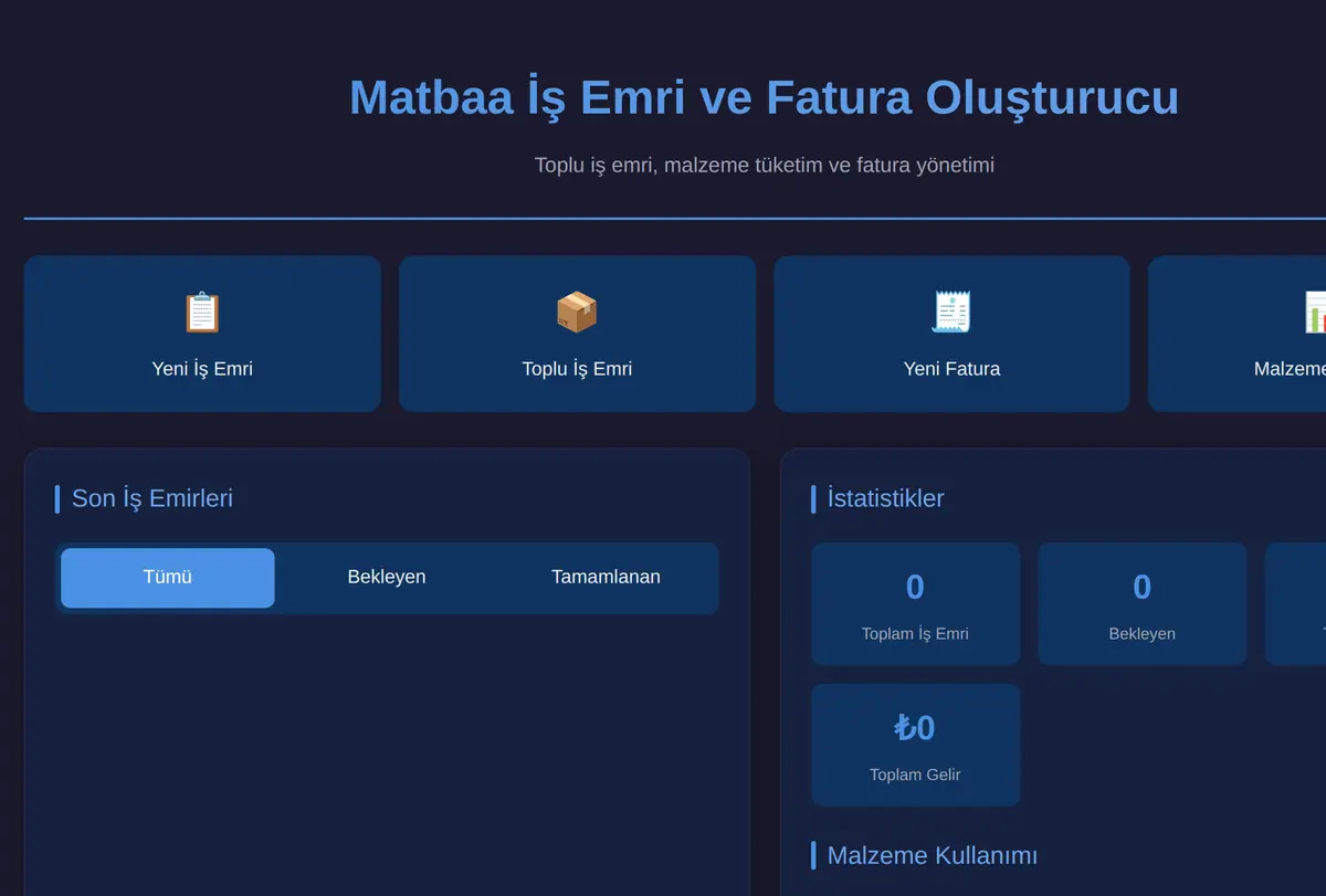 Matbaa İş Emri ve Fatura Oluşturucu ekran görüntüsü