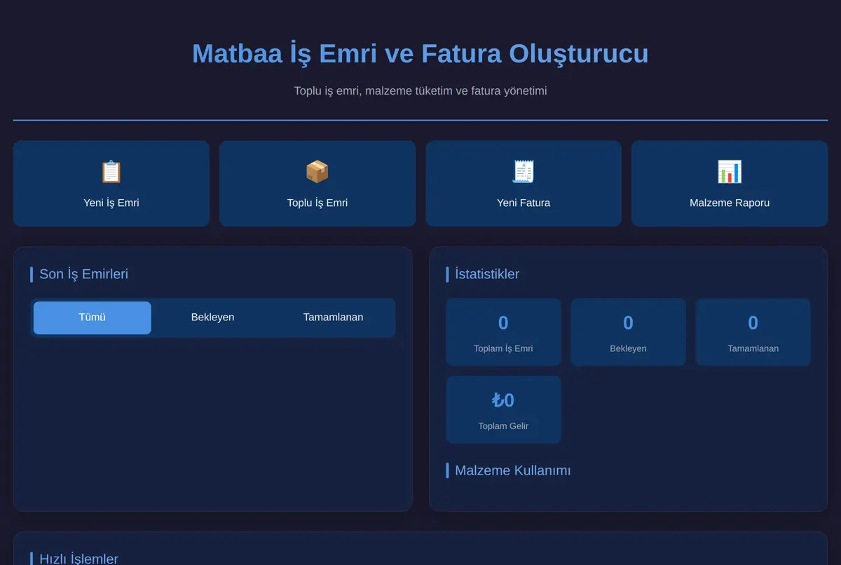 Matbaa İş Emri ve Fatura Oluşturucu ekran görüntüsü 2