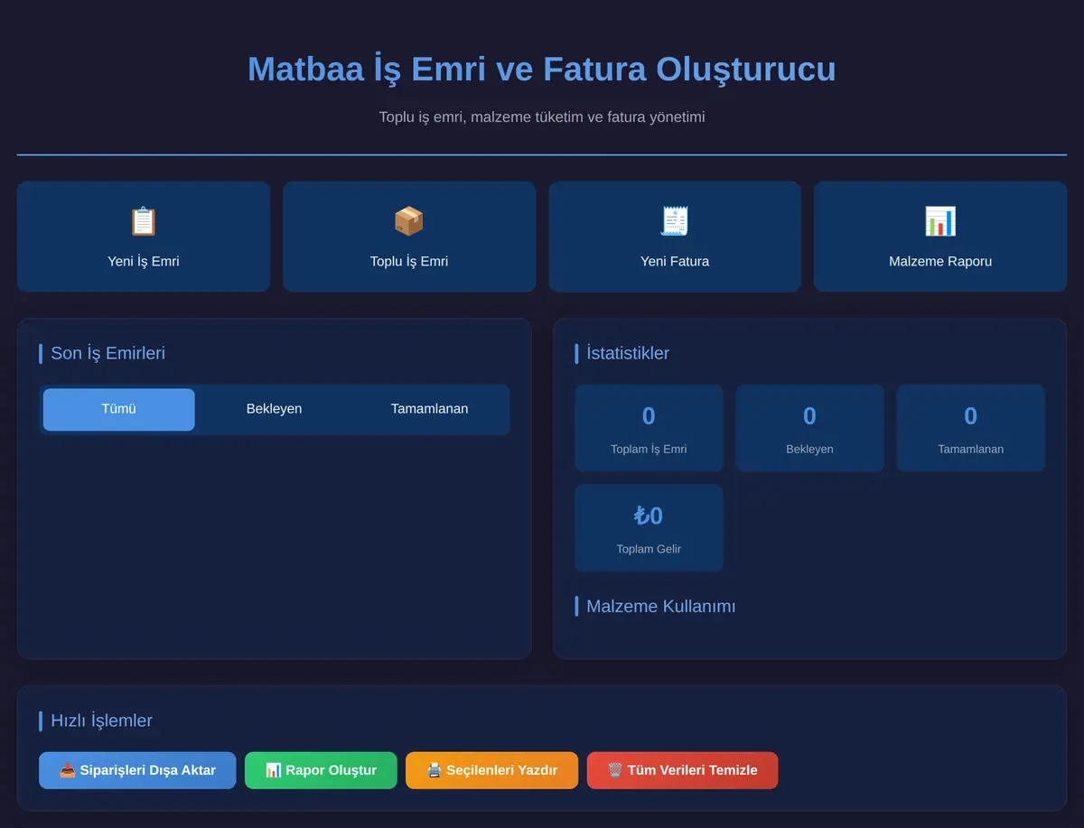 Matbaa İş Emri ve Fatura Oluşturucu ekran görüntüsü 3