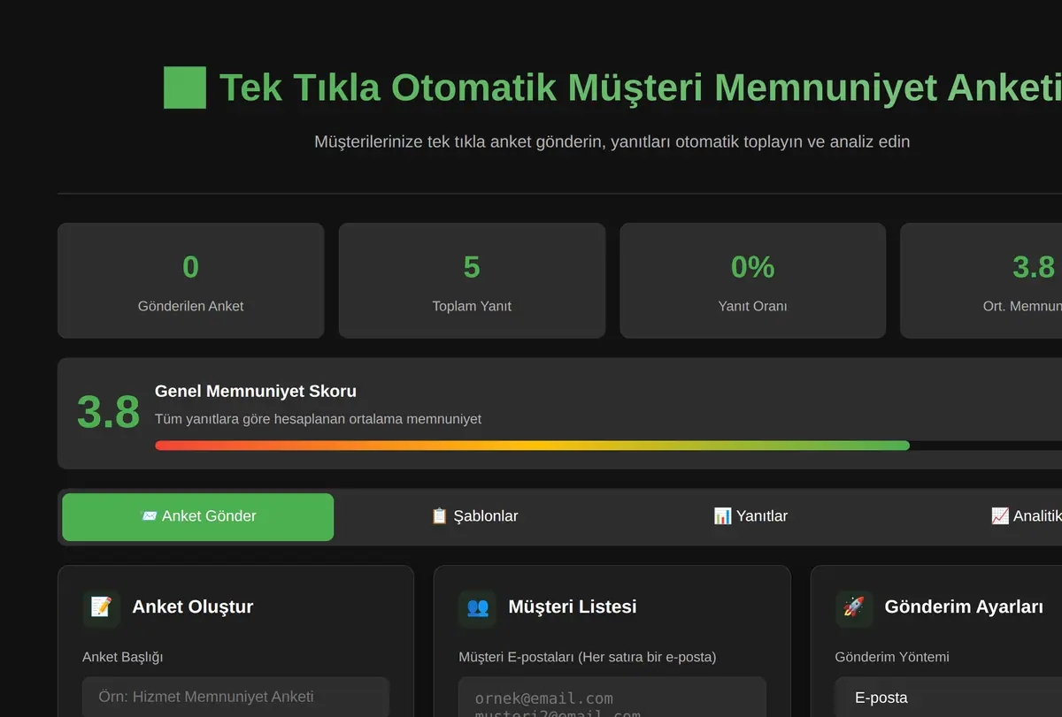 Tek Tıkla Otomatik Müşteri Memnuniyet Anketi Gönderme Aracı ekran görüntüsü