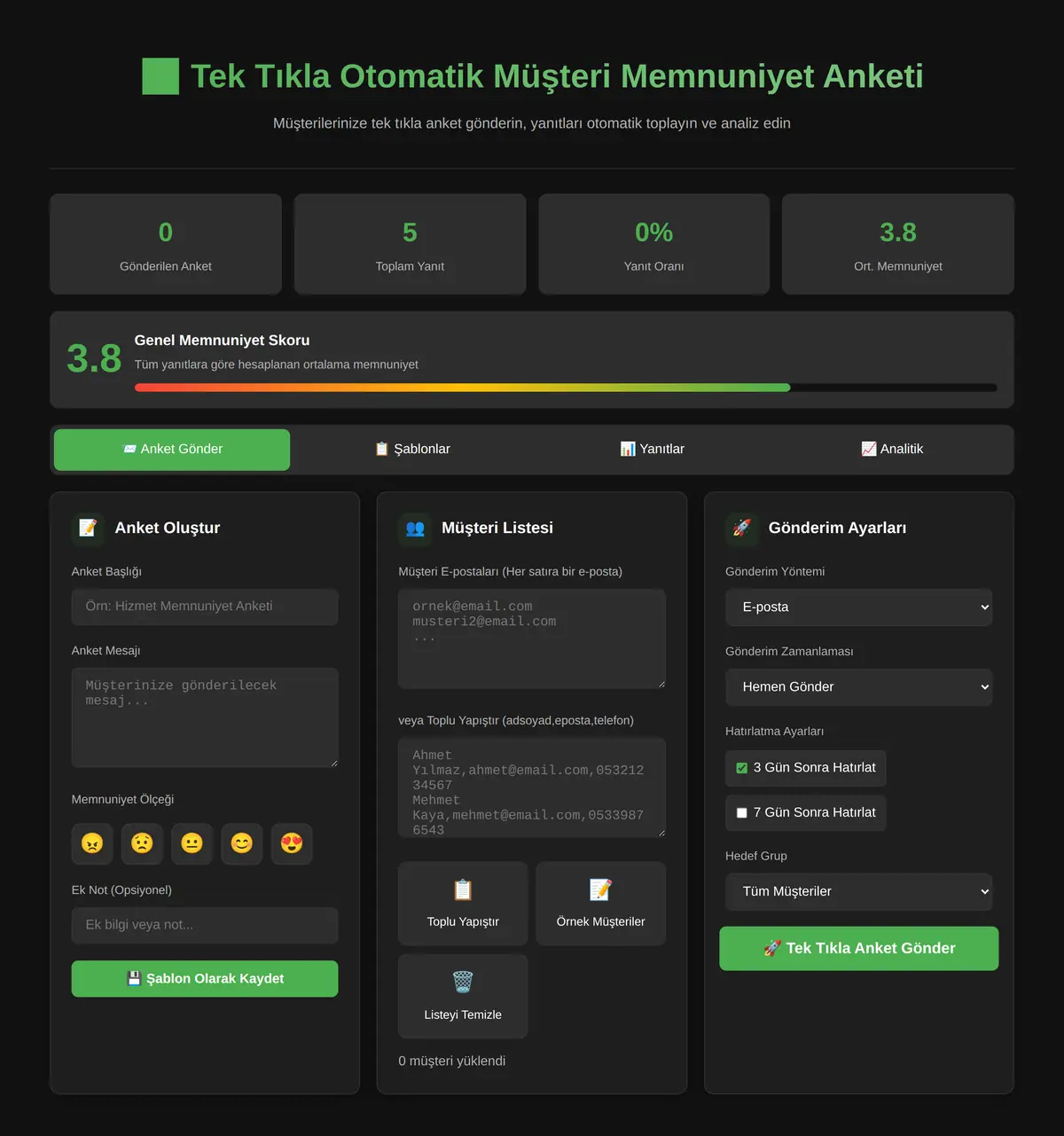 Tek Tıkla Otomatik Müşteri Memnuniyet Anketi Gönderme Aracı ekran görüntüsü 3