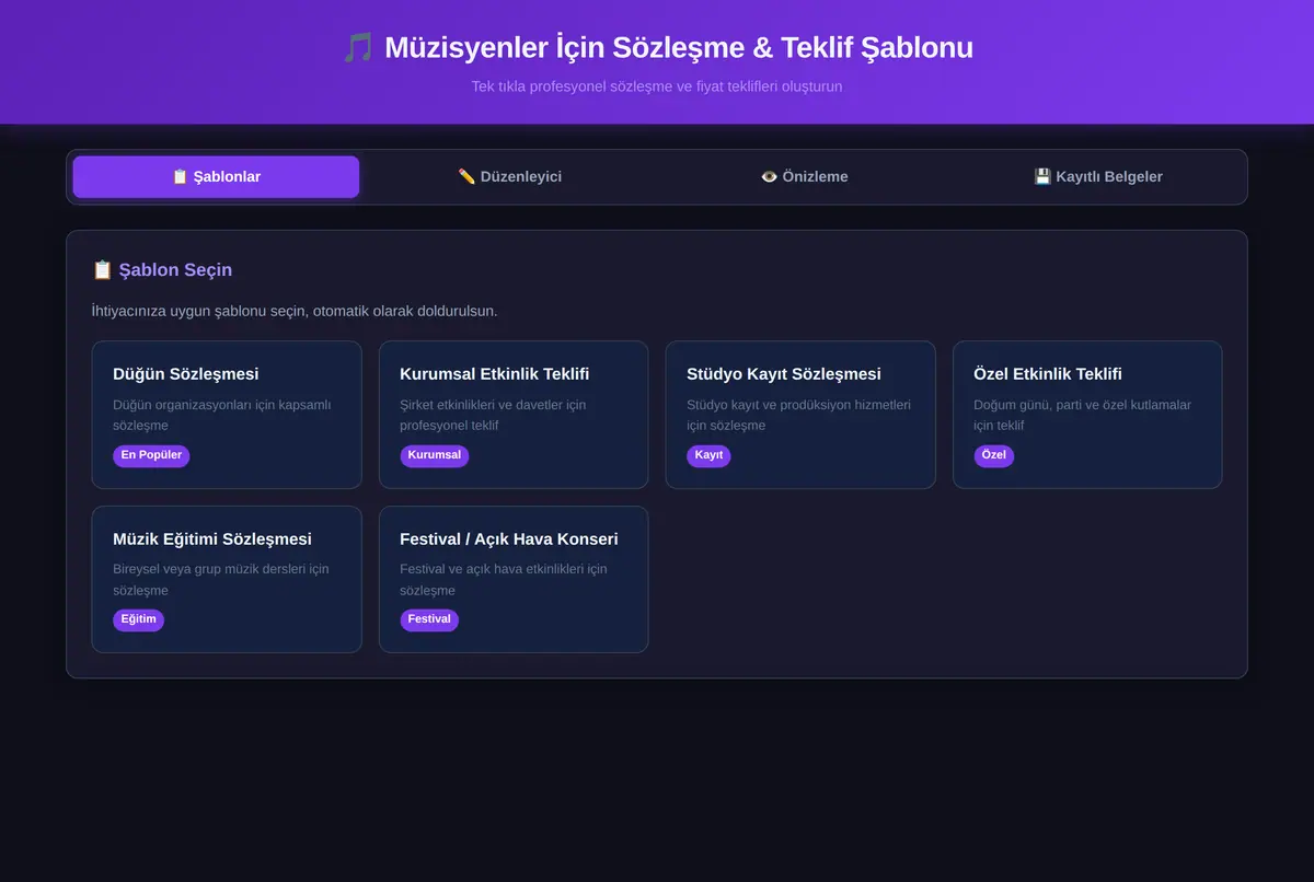 Müzisyenler İçin Sözleşme & Teklif Şablonu ekran görüntüsü 3