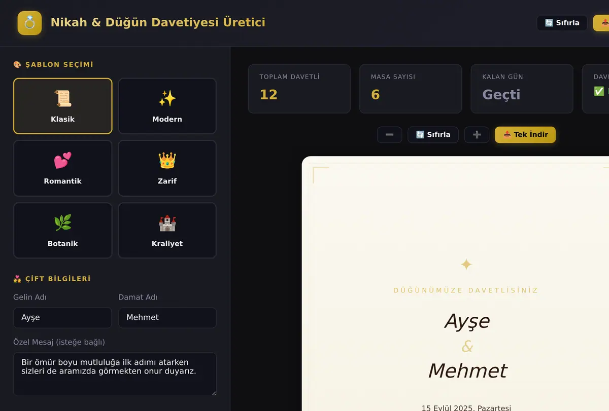 Nikah & Düğün Davetiyesi Üretici ekran görüntüsü