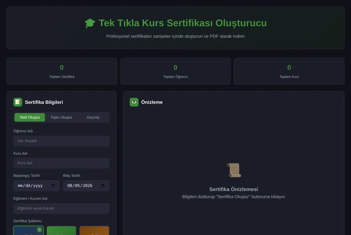 Tek Tıkla Kurs Sertifikası Oluşturucu ekran görüntüsü 2