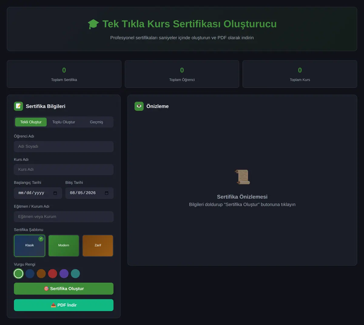 Tek Tıkla Kurs Sertifikası Oluşturucu ekran görüntüsü 3