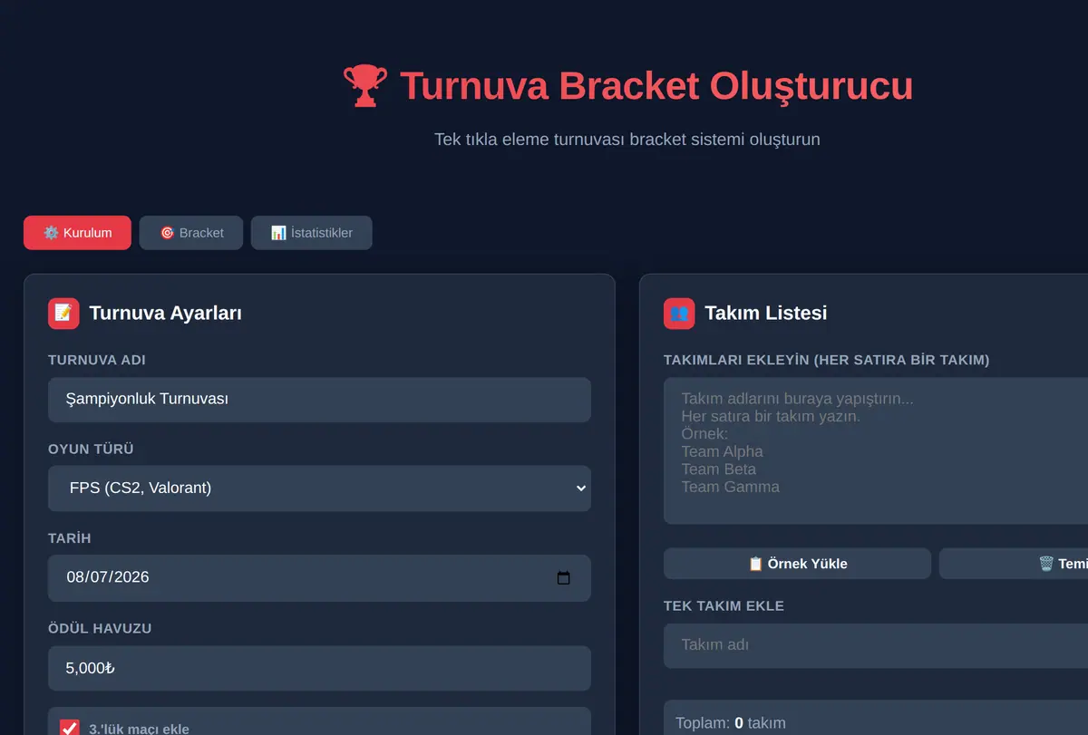 Turnuva Bracket Oluşturucu ekran görüntüsü