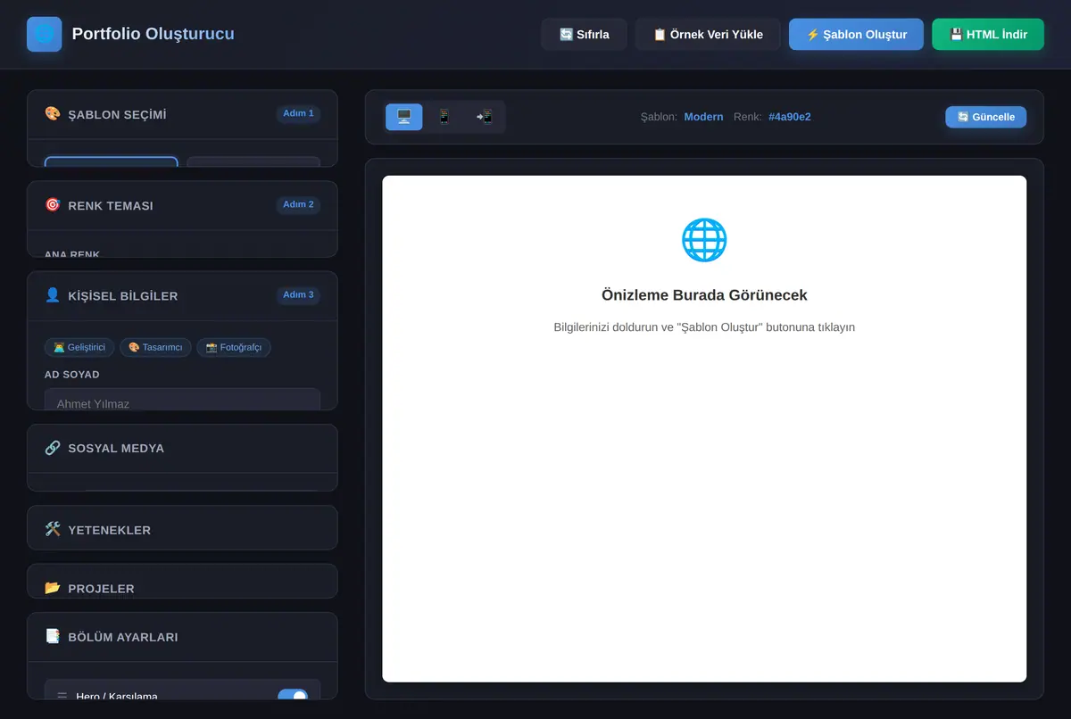 Tek Tıkla Portfolio & Web Sitesi Şablon Oluşturucu ekran görüntüsü 2