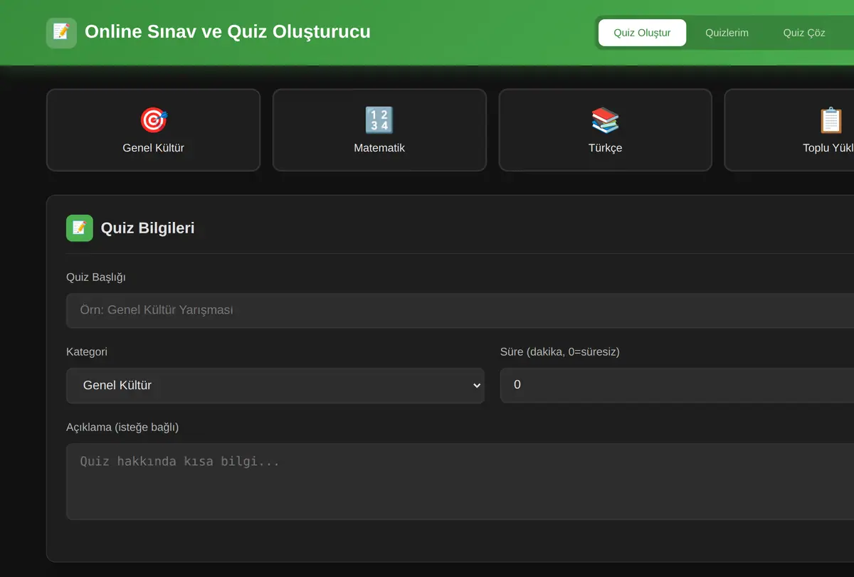 Online Sınav ve Quiz Oluşturucu ekran görüntüsü