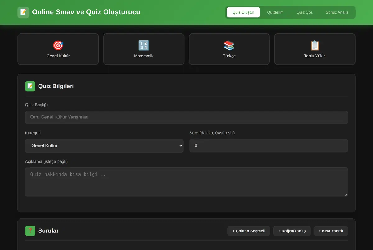 Online Sınav ve Quiz Oluşturucu ekran görüntüsü 2
