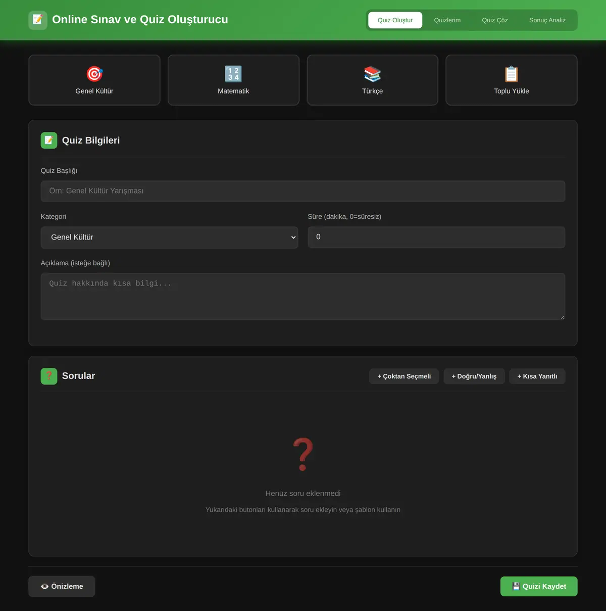 Online Sınav ve Quiz Oluşturucu ekran görüntüsü 3