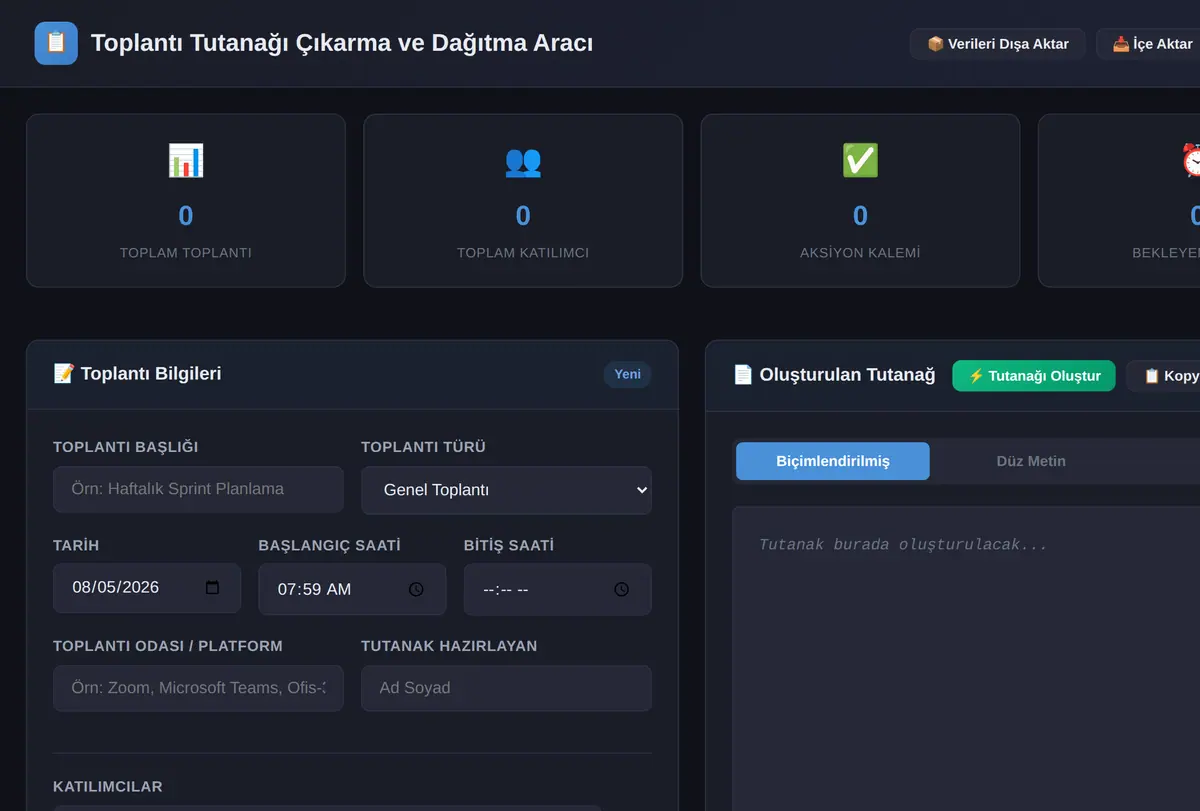 Toplantı Tutanağı Çıkarma ve Dağıtma Aracı ekran görüntüsü
