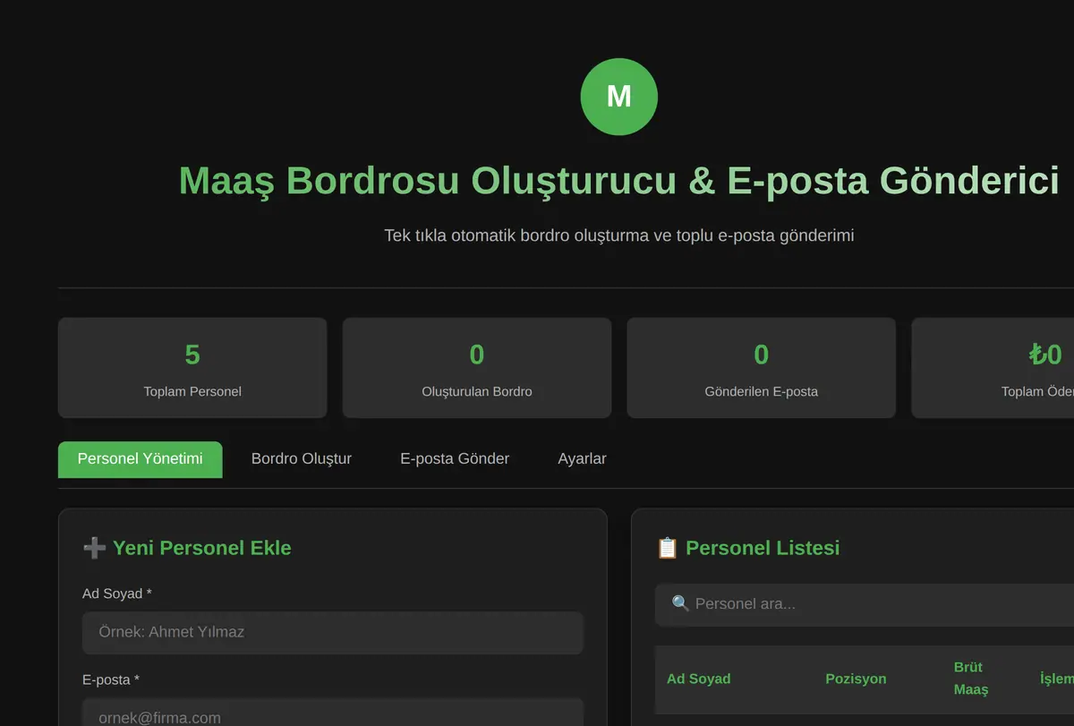Maaş Bordrosu Oluşturucu & E-posta Gönderici ekran görüntüsü