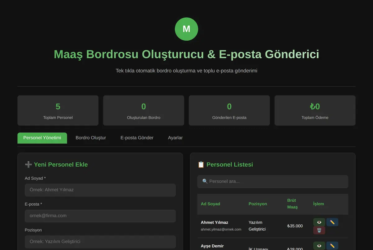 Maaş Bordrosu Oluşturucu & E-posta Gönderici ekran görüntüsü 2
