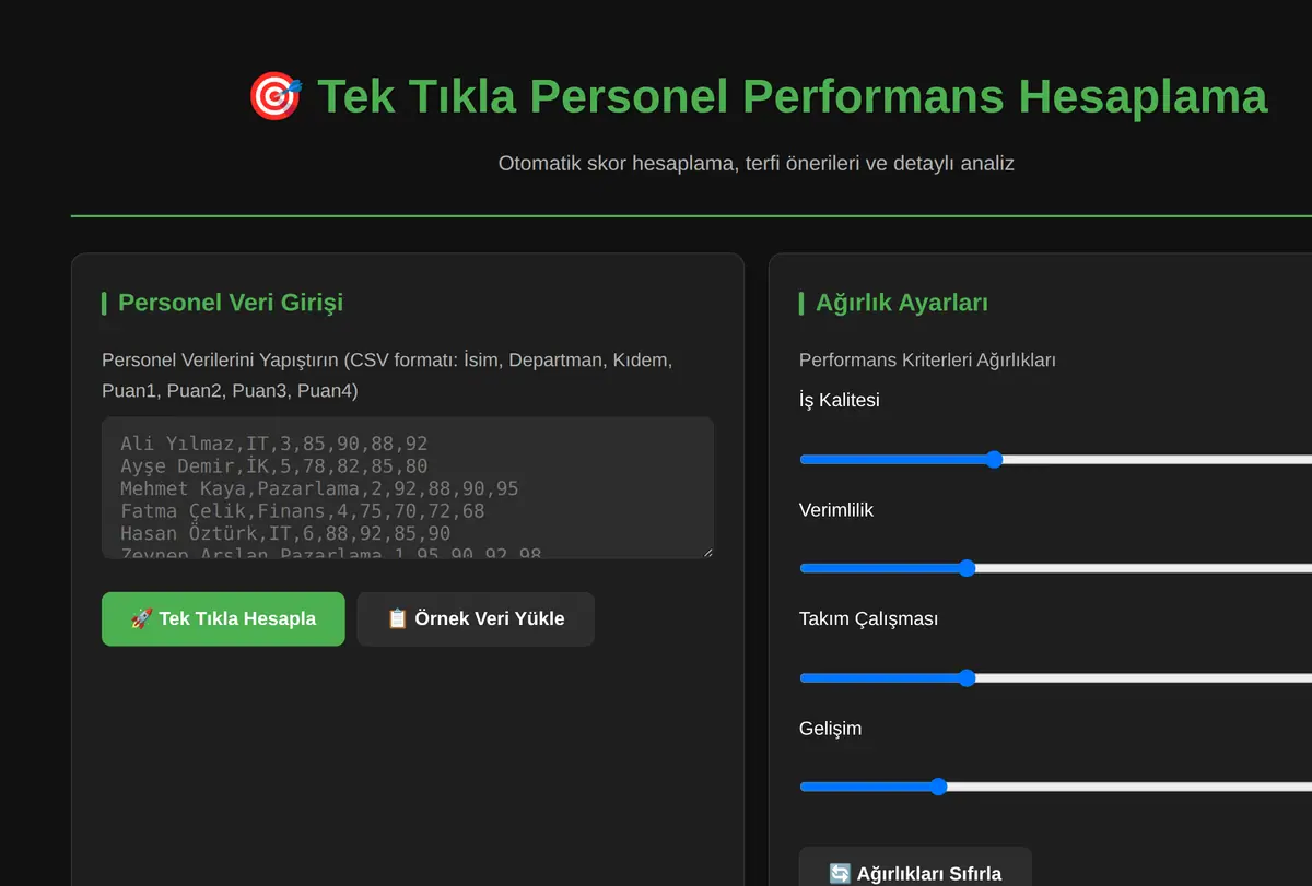 Tek Tıkla Personel Performans Hesaplama ve Terfi Önerisi ekran görüntüsü
