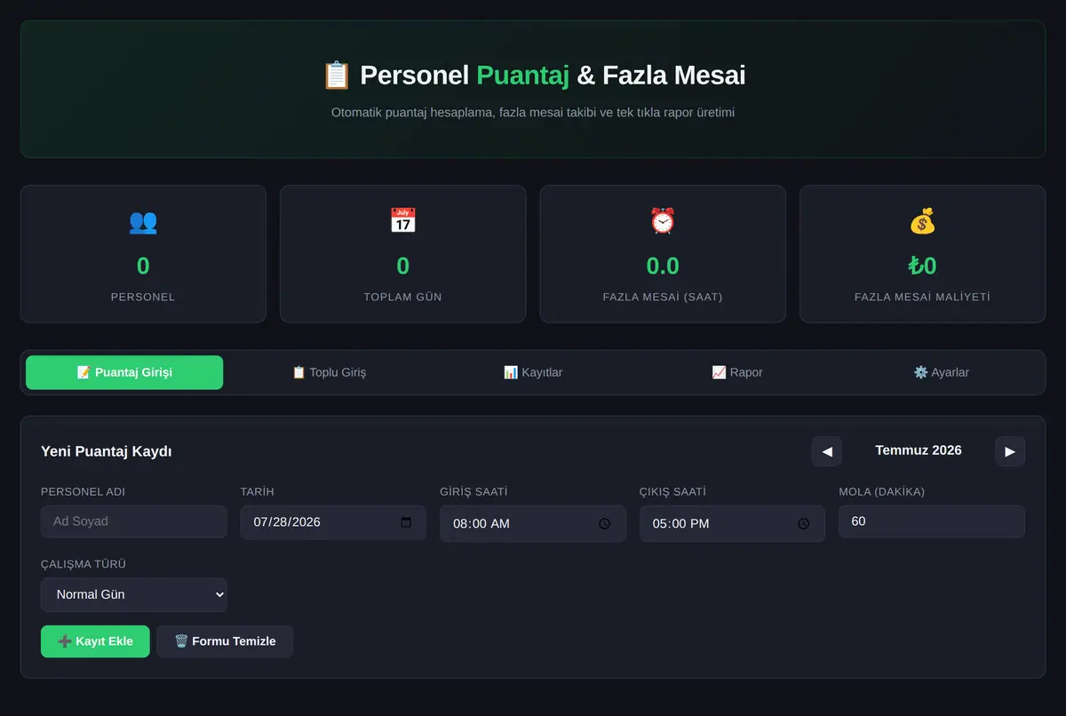 Personel Puantaj & Fazla Mesai Hesaplama ekran görüntüsü 2