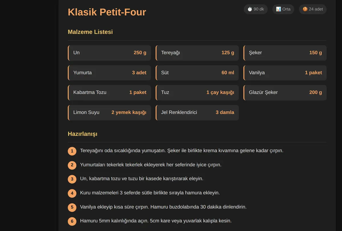 Petit-Four & Tatlı Tarifi Üretici ekran görüntüsü
