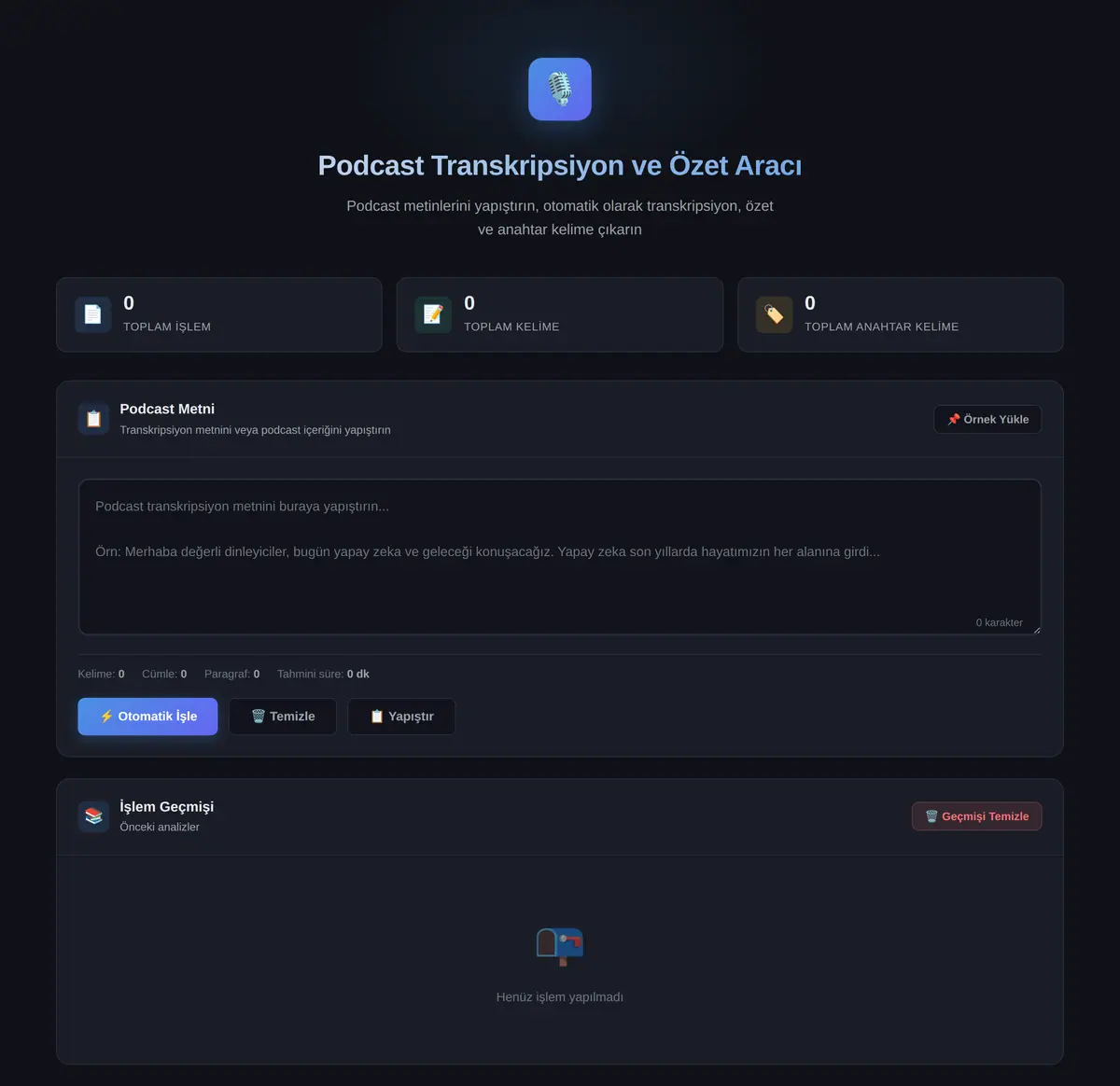 Podcast Transkripsiyon ve Özet Aracı ekran görüntüsü 3