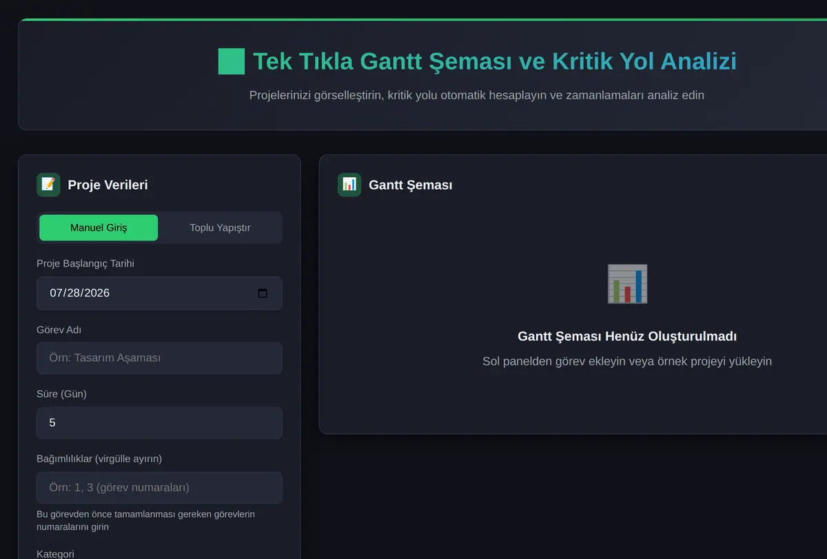 Tek Tıkla Gantt Şeması ve Kritik Yol Analizi ekran görüntüsü