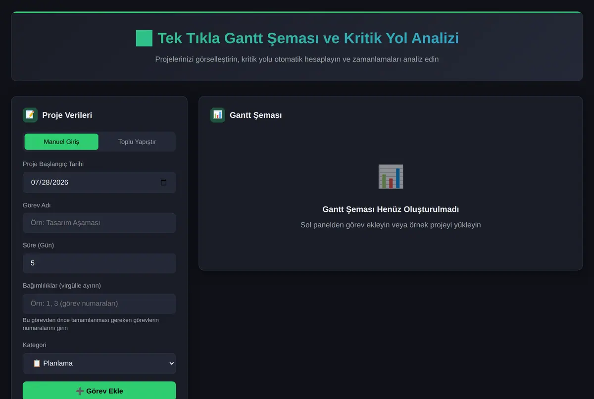 Tek Tıkla Gantt Şeması ve Kritik Yol Analizi ekran görüntüsü 2