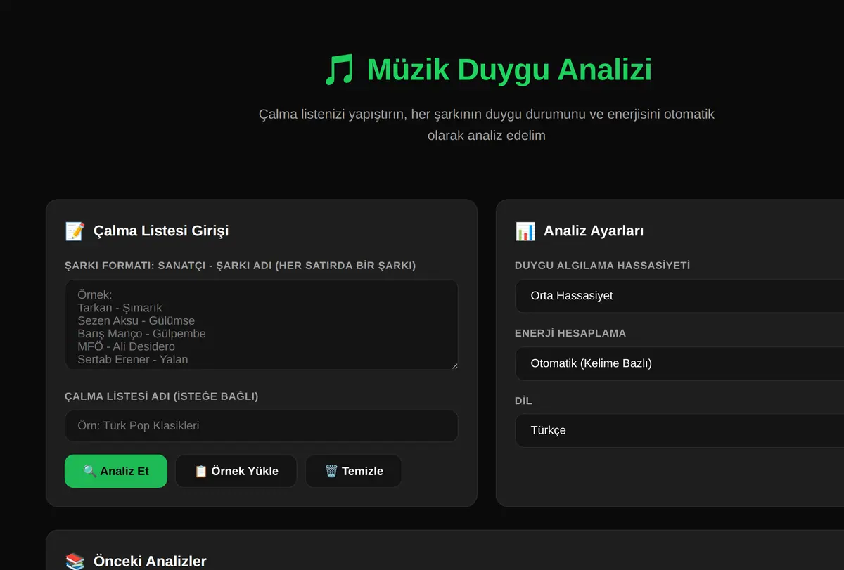 Müzik Duygu Analizi: Çalma Listesi Ruh Hali Eşleme ekran görüntüsü