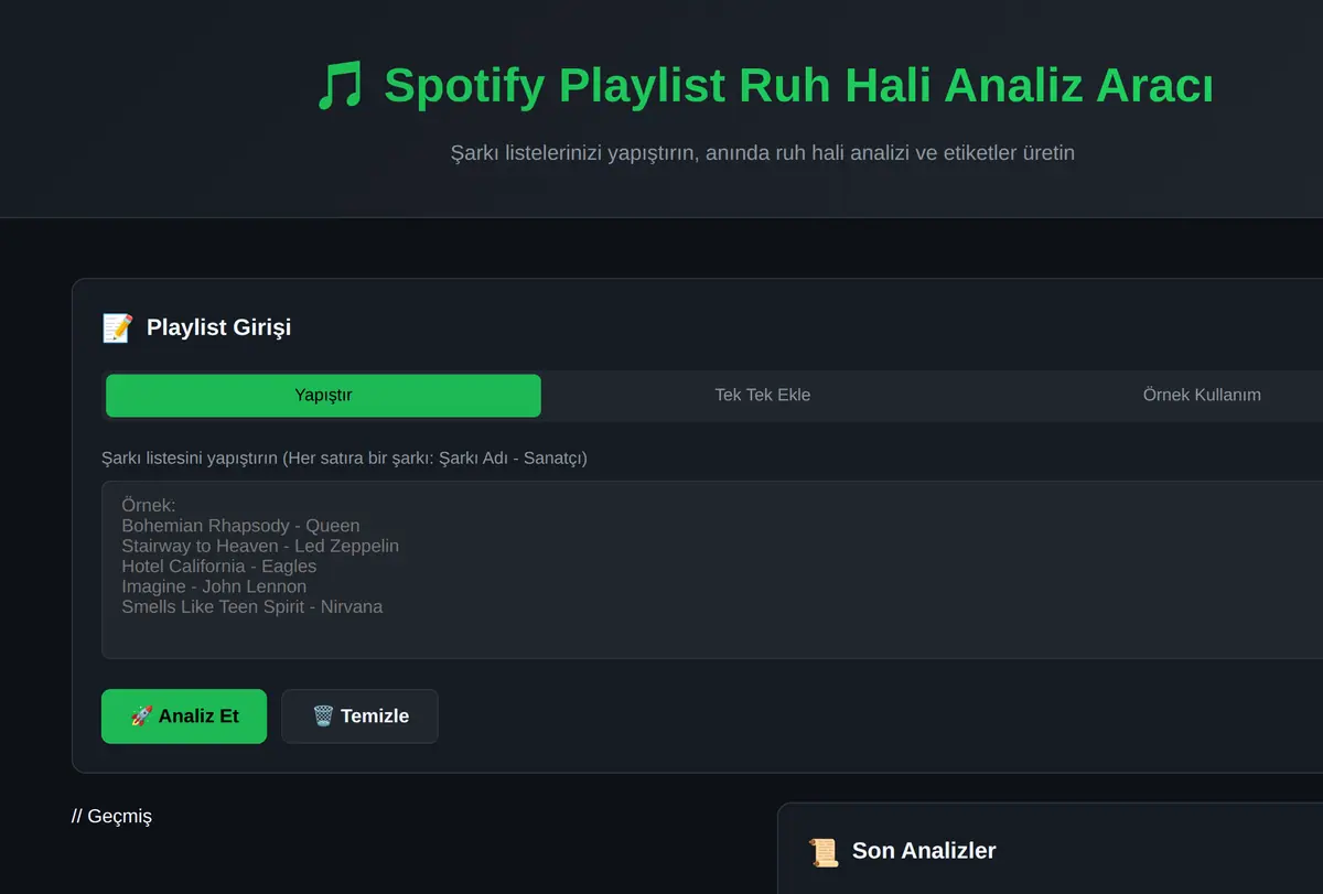 Spotify Playlist Ruh Hali Analiz Aracı ekran görüntüsü