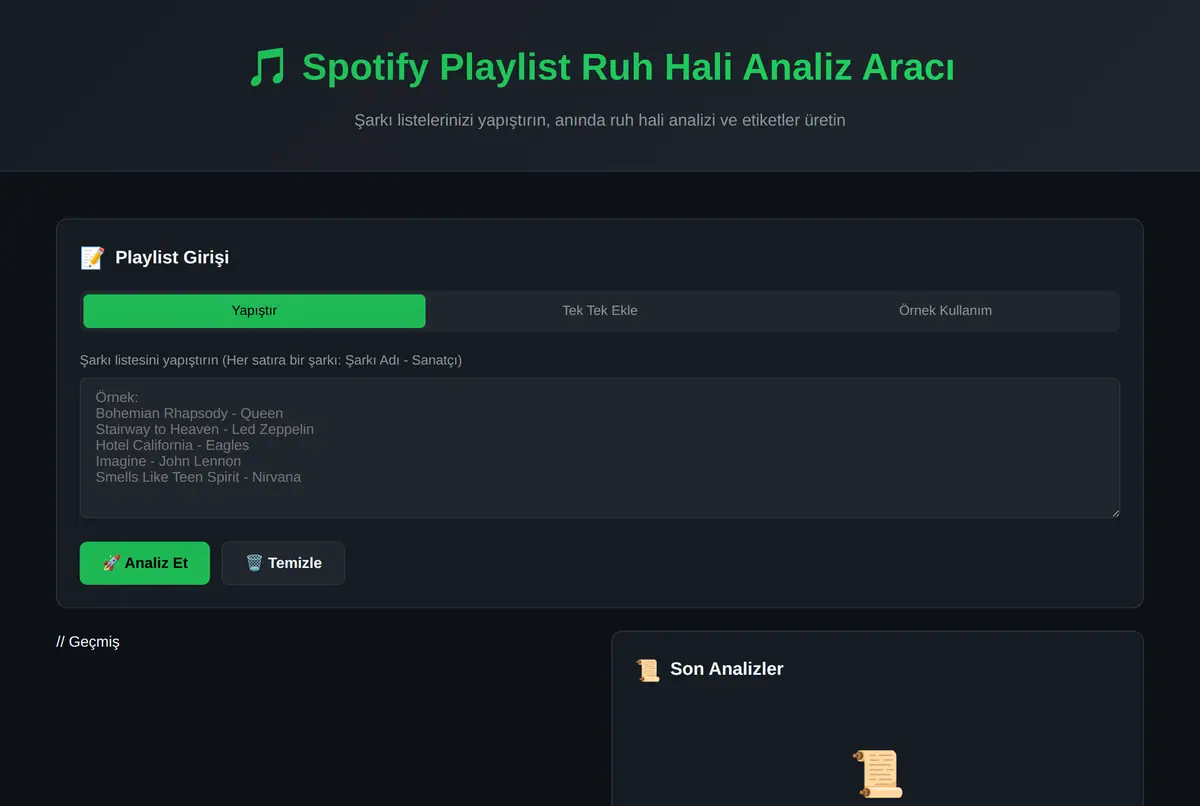Spotify Playlist Ruh Hali Analiz Aracı ekran görüntüsü 2