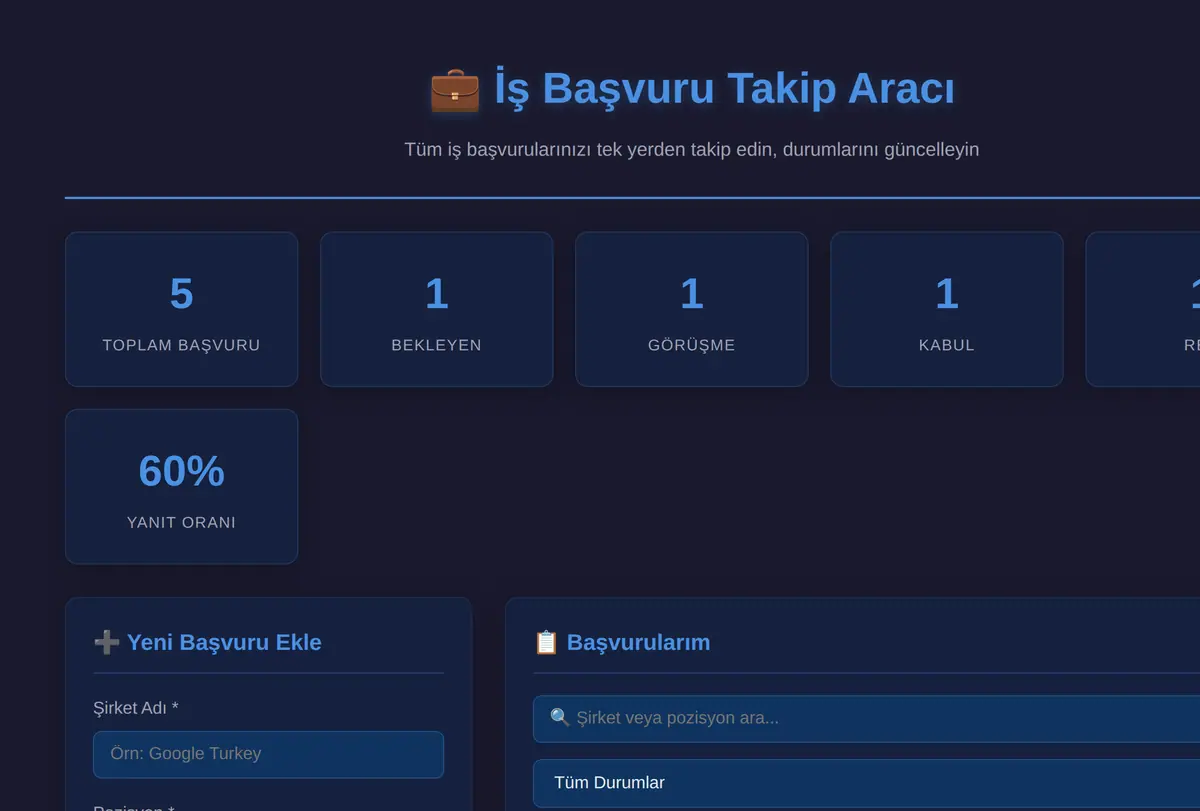 İş Başvuru Takip Aracı ekran görüntüsü